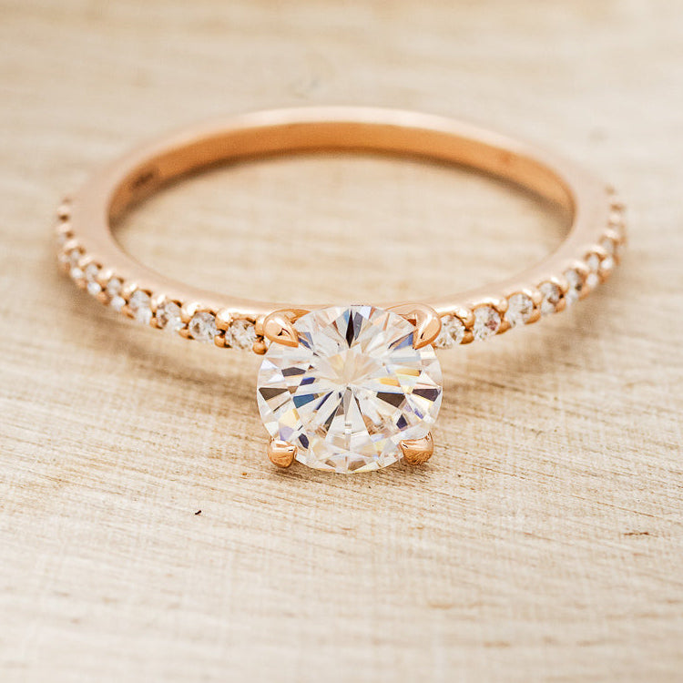 "RAMONA" - 4 PRONG ROUND CUT MOISSANITE ENGAGEMENT RING WITH DIAMOND ACCENTS-4