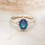 "ZELLA" - OVAL LAB-GROWN ALEXANDRITE ENGAGEMENT RING WITH DIAMOND ACCENTS - READY TO SHIP