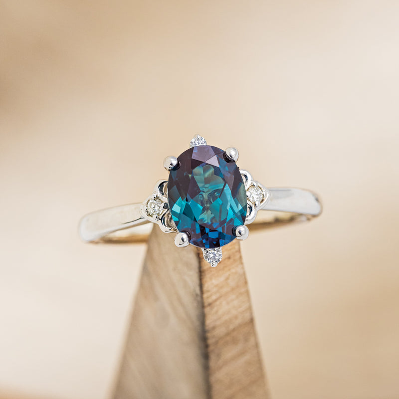 "ZELLA" - OVAL LAB-GROWN ALEXANDRITE ENGAGEMENT RING