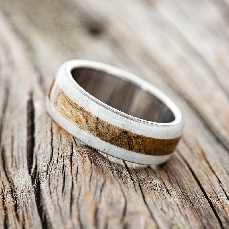 "CANYON" - SPALTED MAPLE & ANTLER WEDDING BAND - READY TO SHIP-2