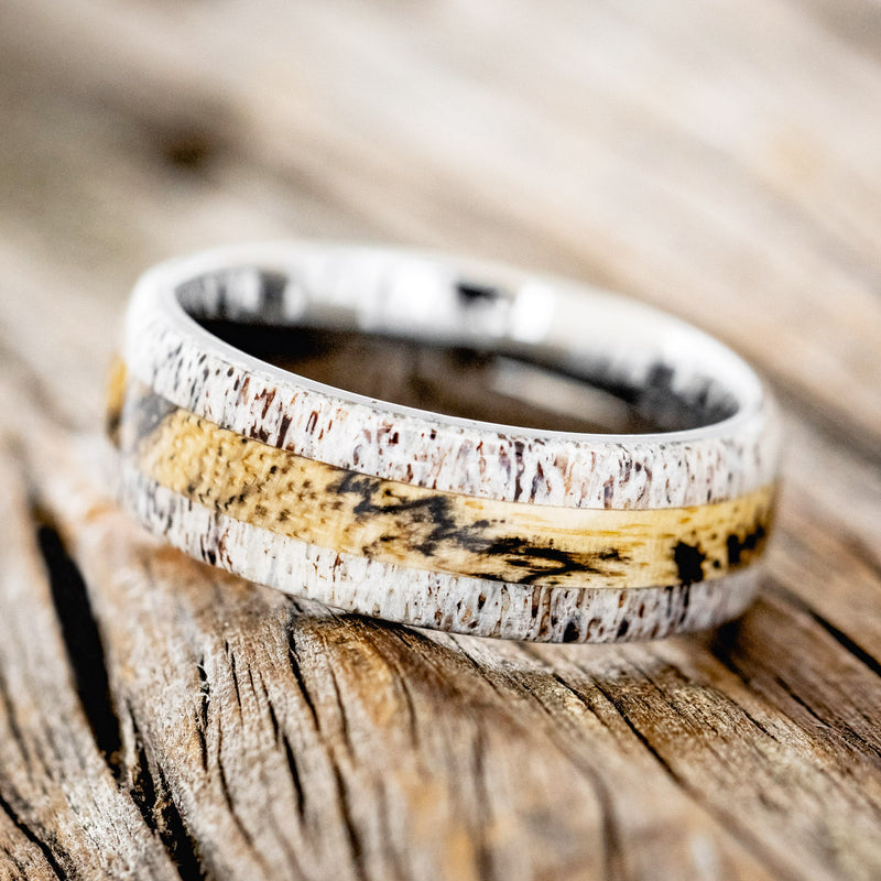 "CANYON" - SPALTED MAPLE & ANTLER WEDDING BAND - READY TO SHIP-5