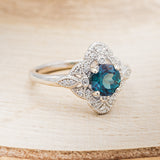 "FLORENCE" - ROUND CUT LAB-GROWN ALEXANDRITE ENGAGEMENT RING WITH DIAMOND ACCENTS & TRACER