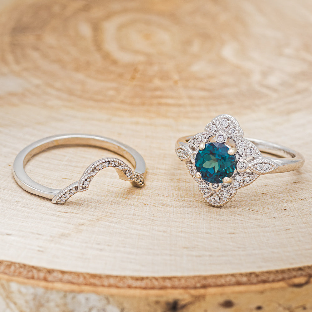 "FLORENCE" - ROUND CUT LAB-GROWN ALEXANDRITE ENGAGEMENT RING WITH DIAMOND ACCENTS & TRACER-5