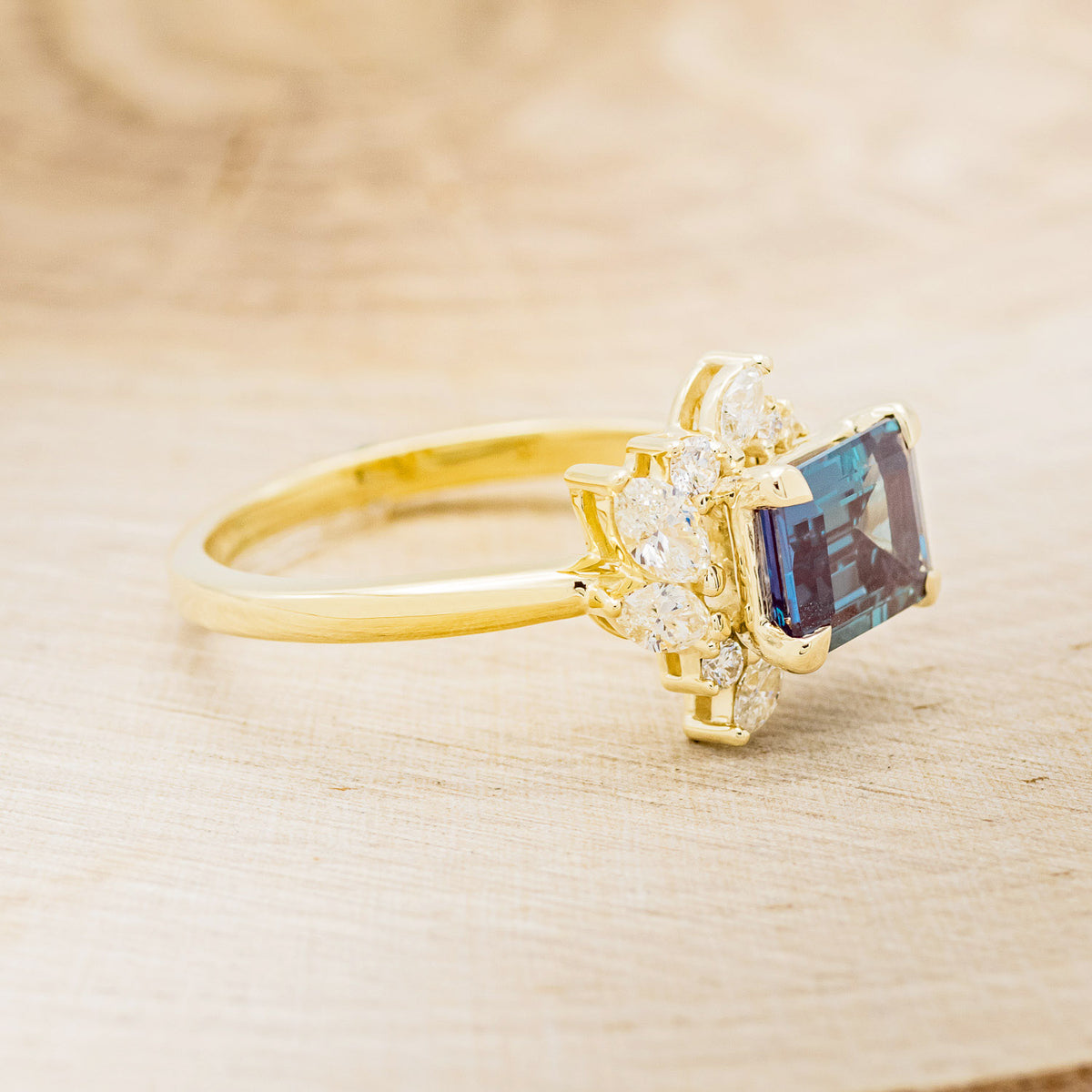 "AURAE" - EMERALD CUT LAB-GROWN ALEXANDRITE ENGAGEMENT RING WITH DIAMOND ACCENTS-2