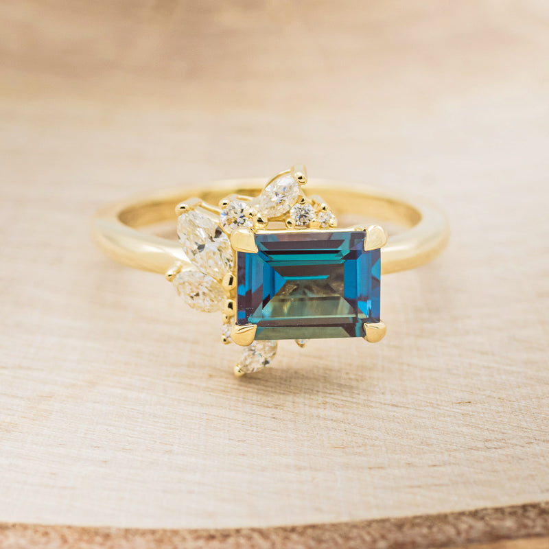 "AURAE" - EMERALD CUT LAB-GROWN ALEXANDRITE ENGAGEMENT RING WITH DIAMOND ACCENTS