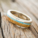 "EZRA" - TURQUOISE & WHISKEY BARREL OAK WEDDING RING FEATURING A 14K GOLD BAND-2