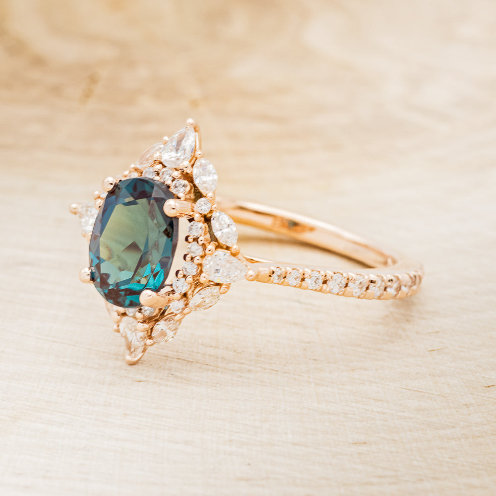 "NORTH STAR" - OVAL LAB-GROWN ALEXANDRITE ENGAGEMENT RING WITH DIAMOND HALO & ACCENTS-12