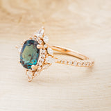 "NORTH STAR" - OVAL LAB-GROWN ALEXANDRITE ENGAGEMENT RING WITH DIAMOND HALO & ACCENTS