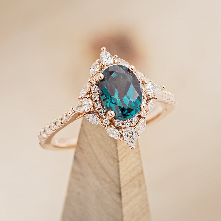 "NORTH STAR" - OVAL LAB-GROWN ALEXANDRITE ENGAGEMENT RING WITH DIAMOND HALO & ACCENTS-9