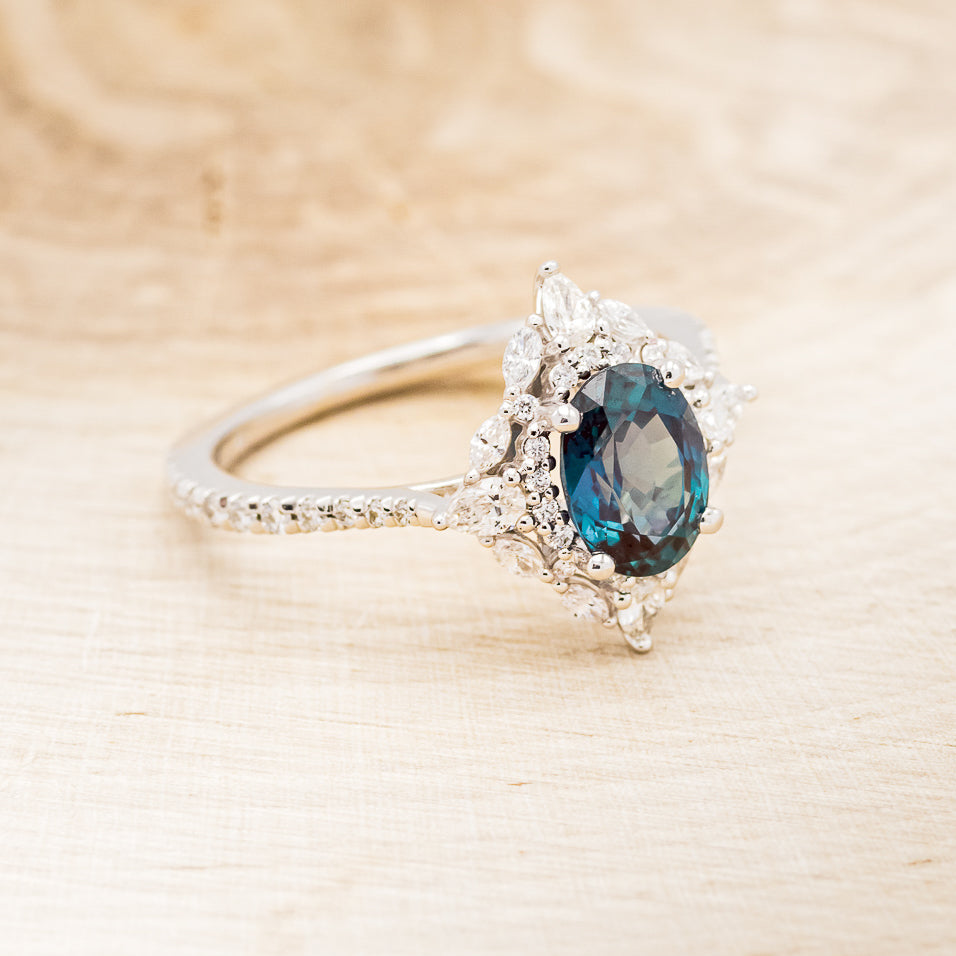"NORTH STAR" - OVAL LAB-GROWN ALEXANDRITE ENGAGEMENT RING WITH DIAMOND HALO & ACCENTS-2
