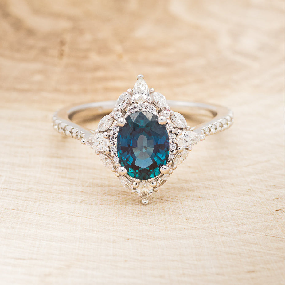 "NORTH STAR" - OVAL LAB-GROWN ALEXANDRITE ENGAGEMENT RING WITH DIAMOND HALO & ACCENTS-4