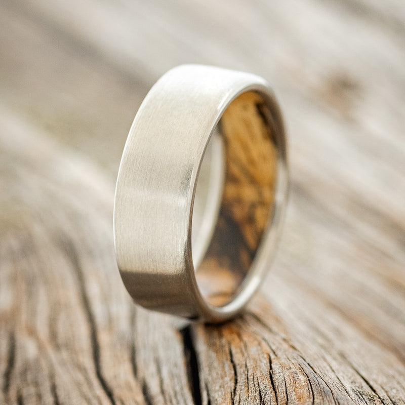 SPALTED MAPLE LINED WEDDING BAND WITH A BRUSHED FINISH - READY TO SHIP-1