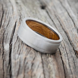 "SEDONA" - WHISKEY BARREL LINED WEDDING RING WITH A BRUSHED FINISH - READY TO SHIP-4