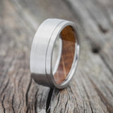 "SEDONA" - WHISKEY BARREL LINED WEDDING RING WITH A BRUSHED FINISH - READY TO SHIP-1