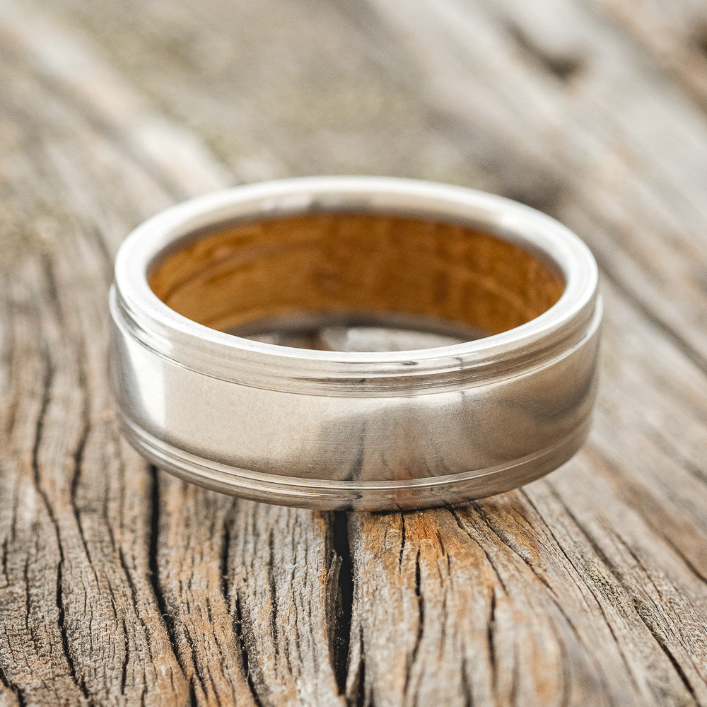 "SEDONA" - RAISED CENTER WEDDING BAND WITH WHISKEY BARREL LINING-5