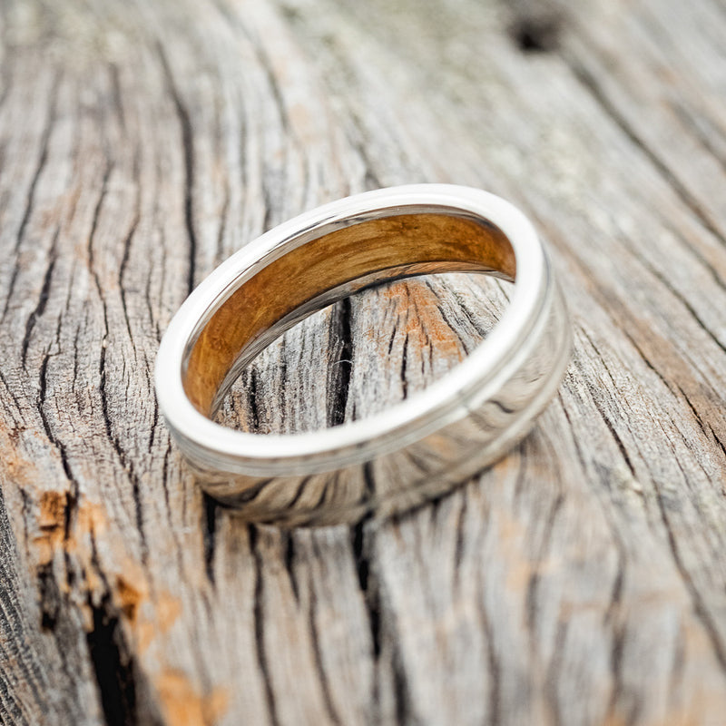 "SEDONA" - RAISED CENTER WEDDING RING FEATURING A WHISKEY BARREL LINED 14K GOLD BAND-6