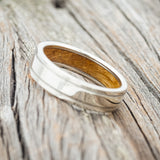"SEDONA" - RAISED CENTER WEDDING RING FEATURING A WHISKEY BARREL LINED 14K GOLD BAND