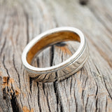 "SEDONA" - RAISED CENTER WEDDING RING FEATURING A WHISKEY BARREL LINED 14K GOLD BAND-5