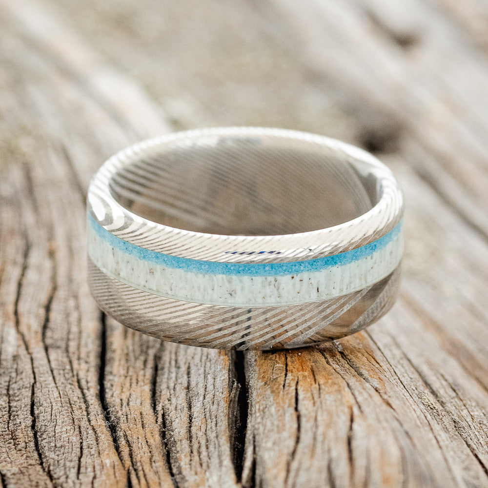 "CASTOR" - ELK ANTLER & TURQUOISE WEDDING BAND-12