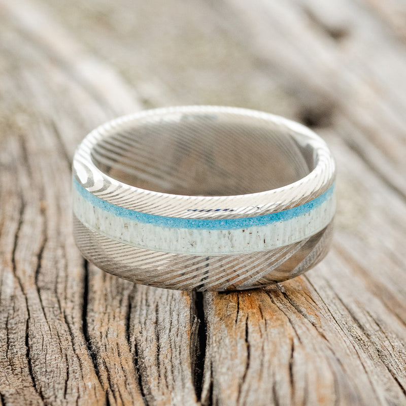 "CASTOR" - ELK ANTLER & TURQUOISE WEDDING BAND - READY TO SHIP-6