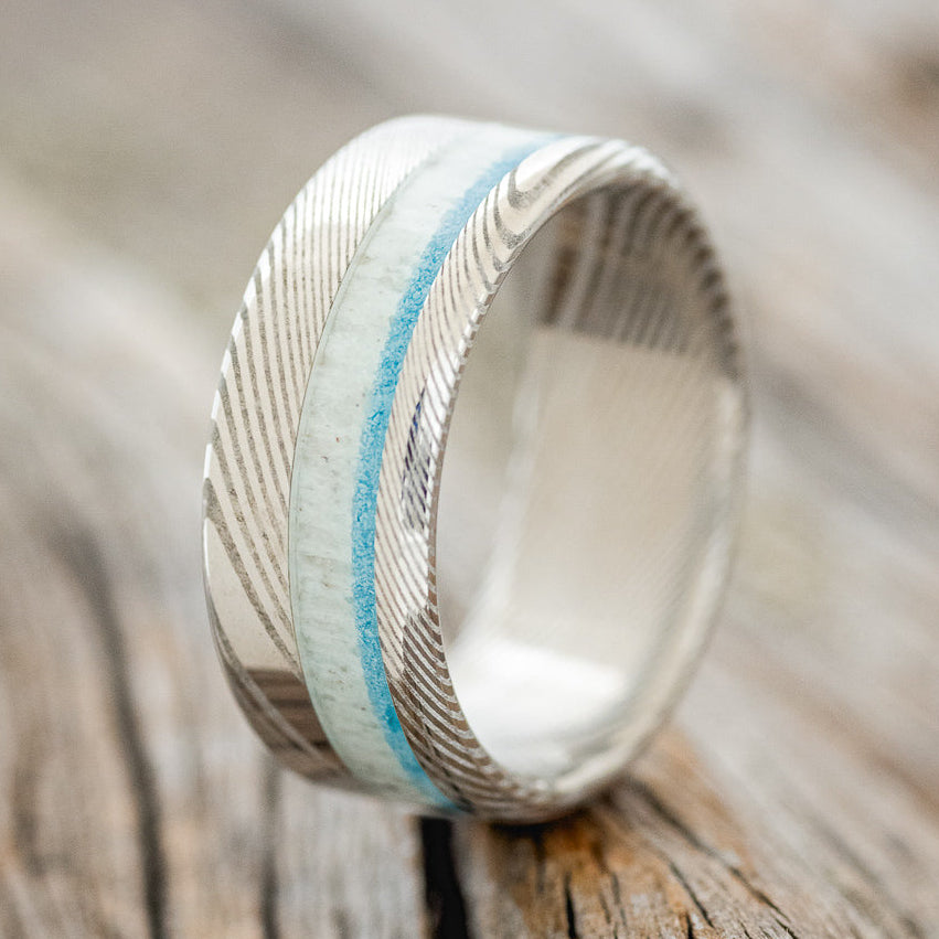 "CASTOR" - ELK ANTLER & TURQUOISE WEDDING BAND-10