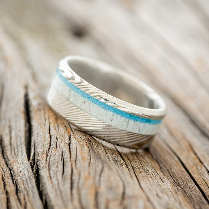 "CASTOR" - ELK ANTLER & TURQUOISE WEDDING BAND - READY TO SHIP-5