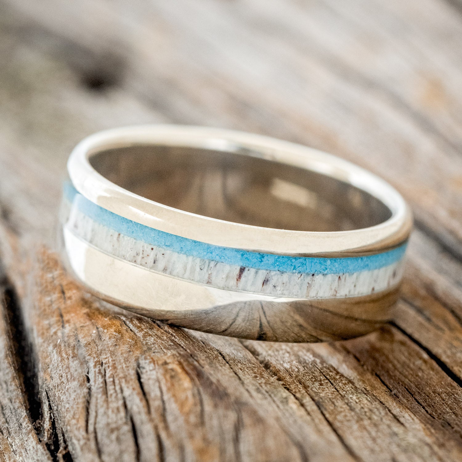 "CASTOR" - ELK ANTLER & TURQUOISE WEDDING BAND-14