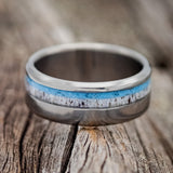 "CASTOR" - ELK ANTLER & TURQUOISE WEDDING BAND - READY TO SHIP-3