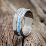 "CASTOR" - ELK ANTLER & TURQUOISE WEDDING BAND - READY TO SHIP-1