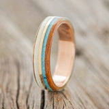 "ARGOS" - ANTLER, 14K GOLD, TURQUOISE, & WHISKEY BARREL OAK WEDDING BAND-1