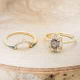 "CLEOPATRA" - OVAL SALT & PEPPER DIAMOND ENGAGEMENT RING WITH DIAMOND ACCENTS & TURQUOISE TRACER