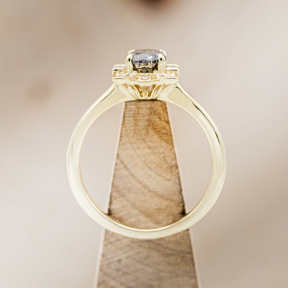 "CLEOPATRA" - OVAL SALT & PEPPER DIAMOND ENGAGEMENT RING WITH DIAMOND ACCENTS & TURQUOISE TRACER-19