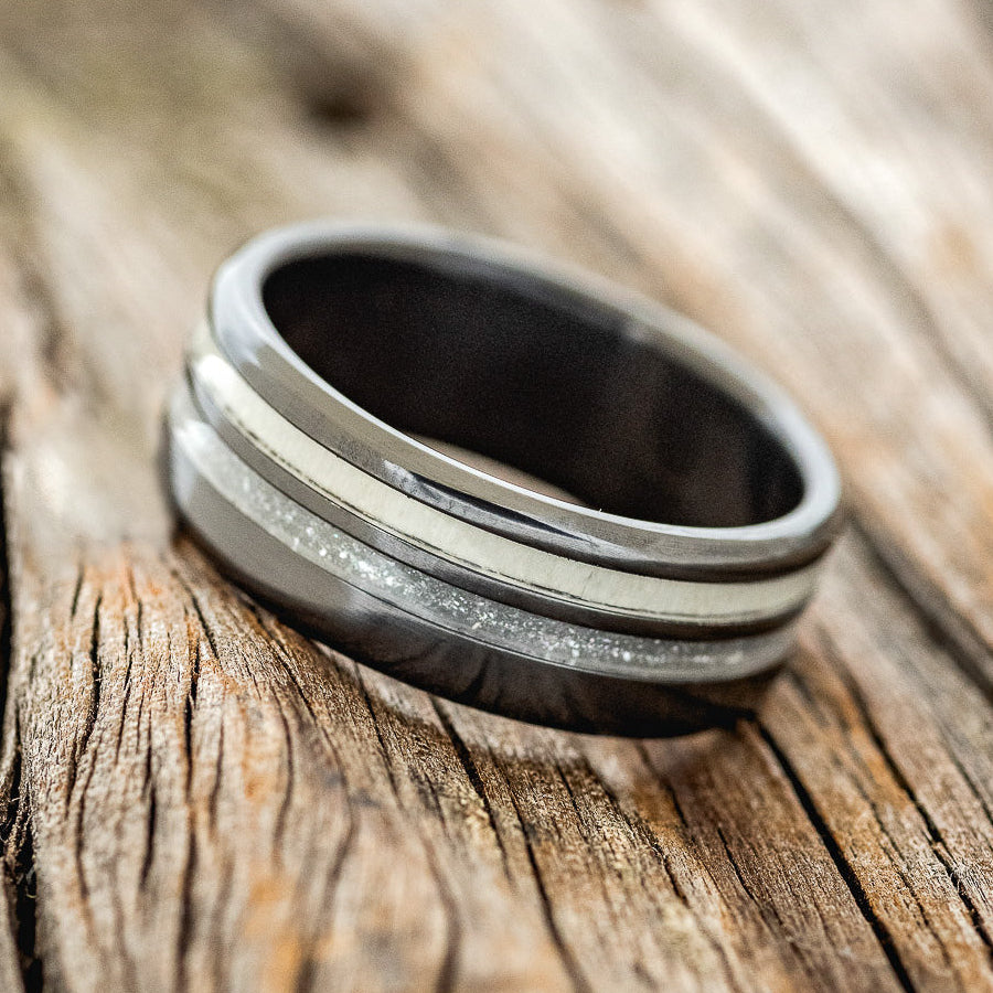 "COSMO" - DIAMOND DUST & ANTLER WEDDING BAND-5
