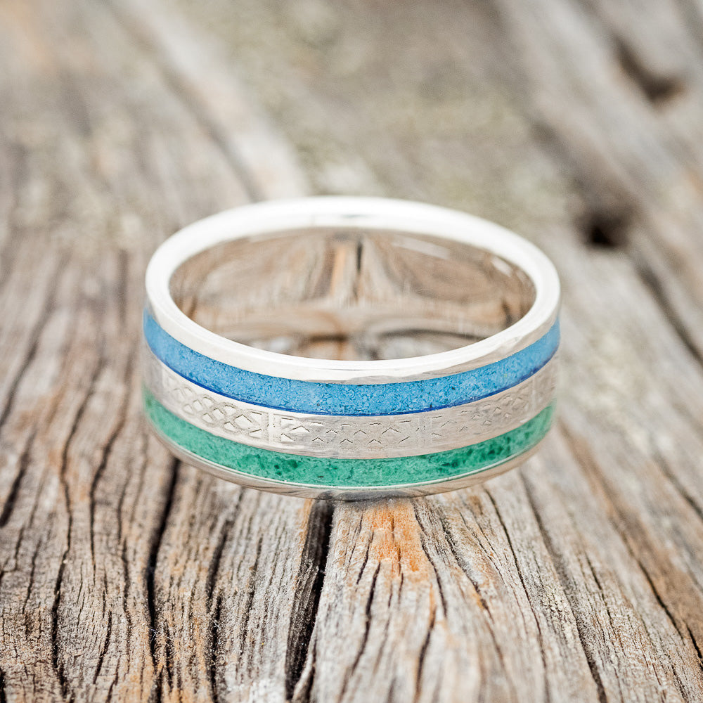 "RYDER" - CELTIC SAILOR'S KNOT ENGRAVED, MALACHITE & TURQUOISE WEDDING RING-7