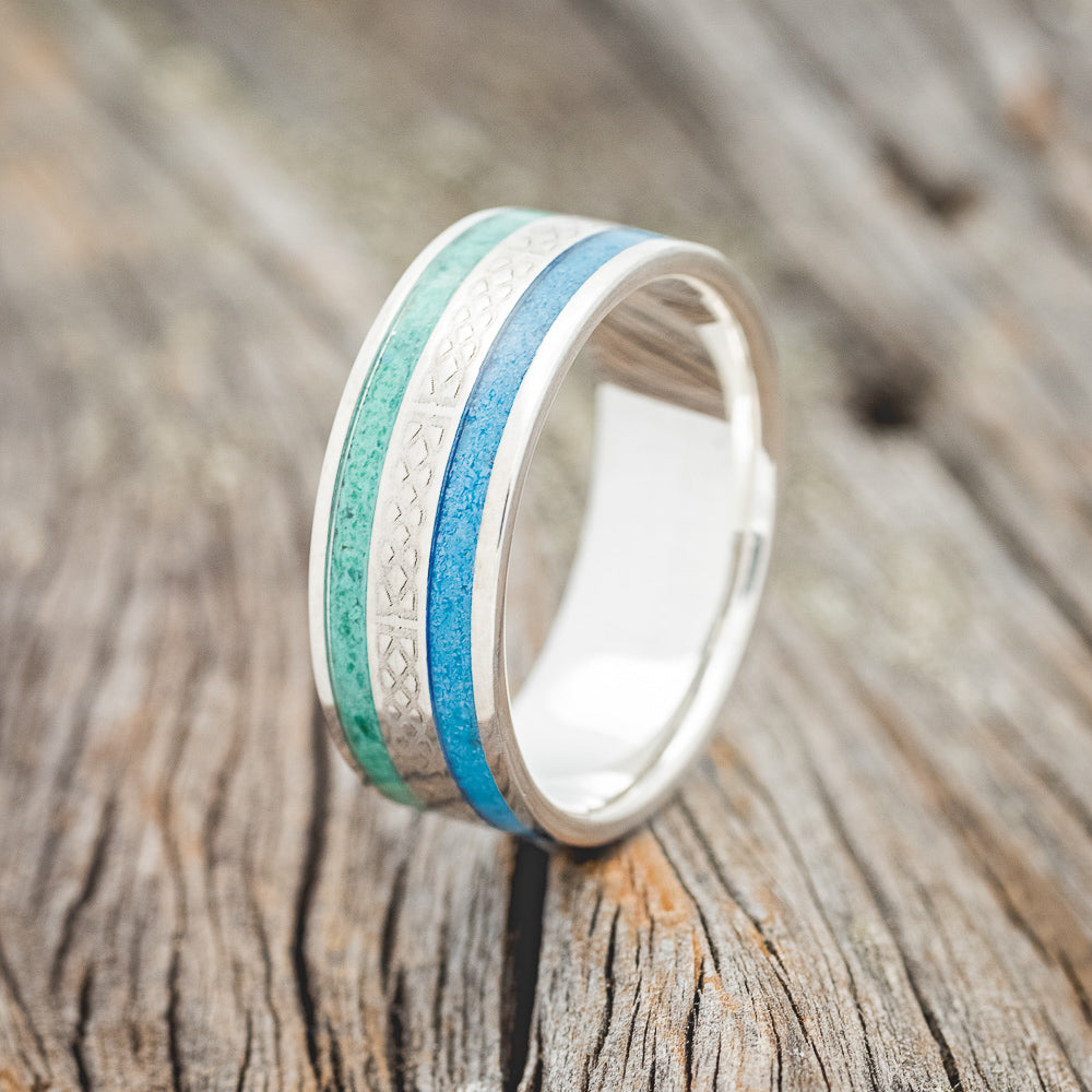 "RYDER" - CELTIC SAILOR'S KNOT ENGRAVED, MALACHITE & TURQUOISE WEDDING RING-5