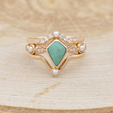 "BIANCA" - BRIDAL SUITE - KITE CUT TURQUOISE ENGAGEMENT RING WITH PEARLS & DIAMOND ACCENTS-2