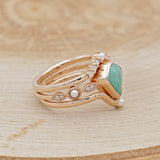 "BIANCA" - BRIDAL SUITE - KITE CUT TURQUOISE ENGAGEMENT RING WITH PEARLS & DIAMOND ACCENTS-3