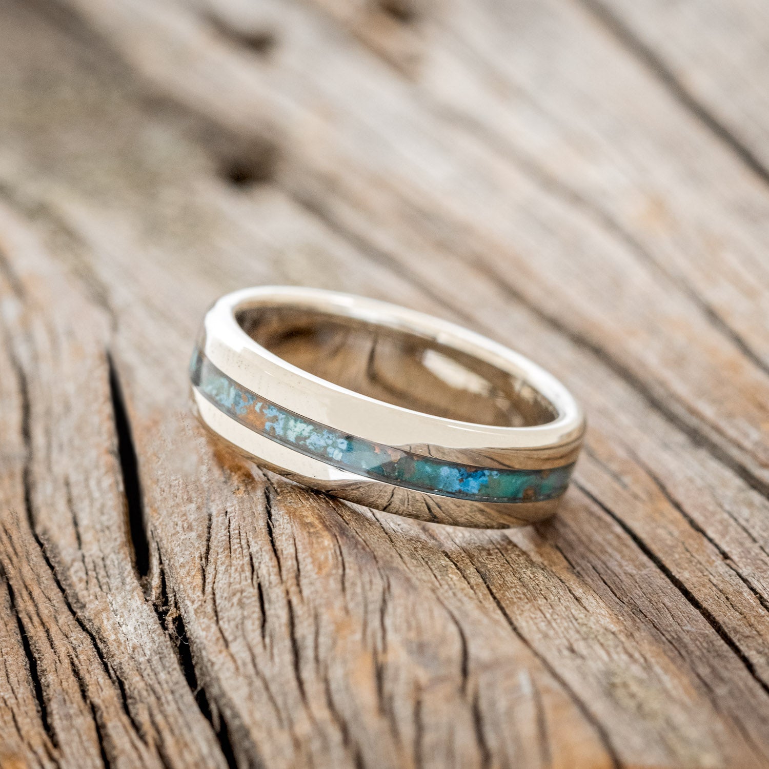 "NIRVANA" - CENTERED PATINA COPPER WEDDING RING FEATURING A 14K GOLD BAND-2