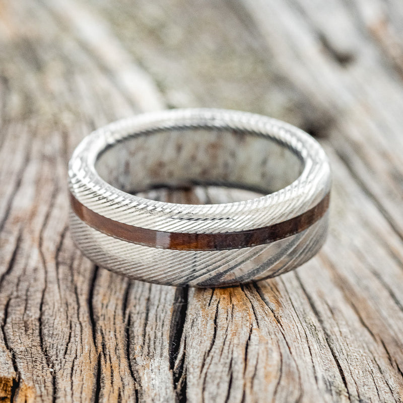 "VERTIGO" - IRONWOOD WEDDING RING WITH ANTLER LINED BAND - READY TO SHIP-20