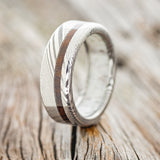 "VERTIGO" - IRONWOOD WEDDING RING WITH ANTLER LINED BAND - READY TO SHIP-16