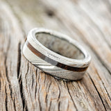 "VERTIGO" - IRONWOOD WEDDING RING WITH ANTLER LINED BAND - READY TO SHIP-18