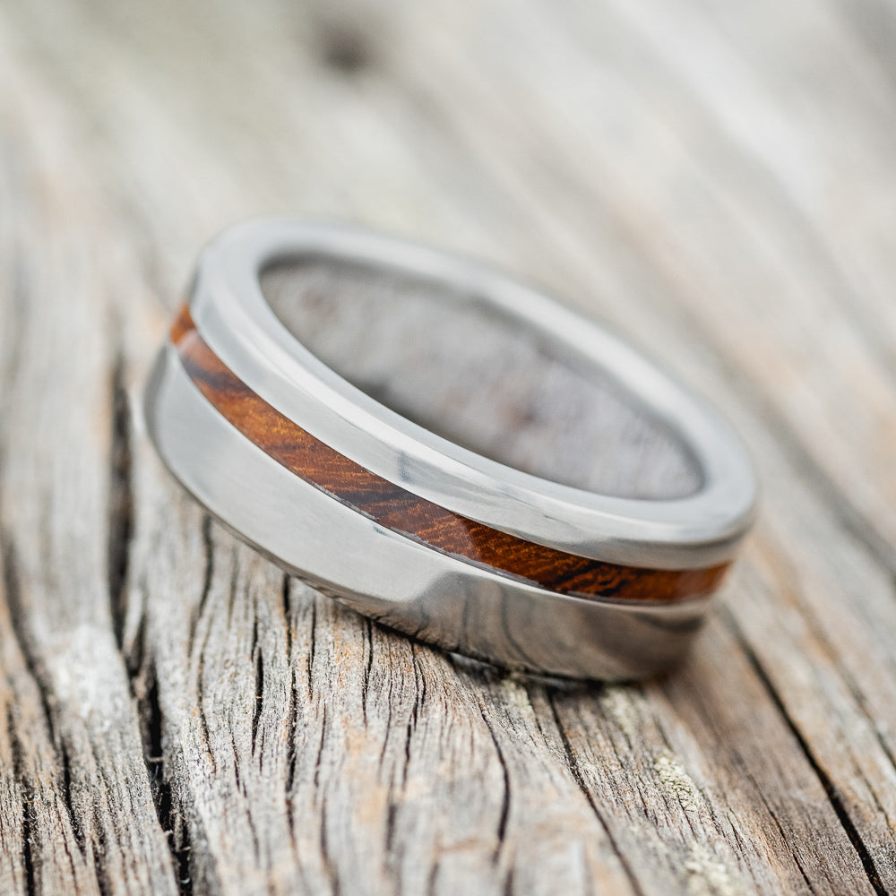 "VERTIGO" - IRONWOOD WEDDING RING WITH ANTLER LINED BAND-3
