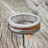 "VERTIGO" - IRONWOOD WEDDING RING WITH ANTLER LINED BAND - READY TO SHIP-6