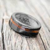 "VERTIGO" - IRONWOOD WEDDING RING WITH ANTLER LINED BAND - READY TO SHIP-11