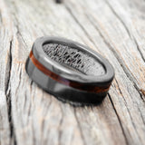 "VERTIGO" - IRONWOOD WEDDING RING WITH ANTLER LINED BAND - READY TO SHIP-10