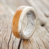 "EZRA" - WHISKEY BARREL OAK WEDDING RING FEATURING AN ANTLER LINED BAND - READY TO SHIP-2