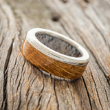 "EZRA" - WHISKEY BARREL OAK WEDDING RING FEATURING AN ANTLER LINED BAND - READY TO SHIP-3