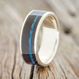 "RAINIER" - AFRICAN BLACK WOOD & OFFSET BLUE OPAL WEDDING BAND-1