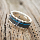 "RAINIER" - AFRICAN BLACK WOOD & OFFSET BLUE OPAL WEDDING BAND-2