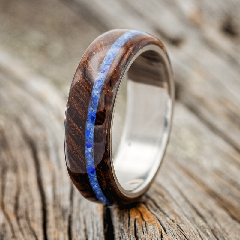 "REMMY" - IRONWOOD & LAPIS LAZULI INLAY WEDDING BAND - READY TO SHIP-1